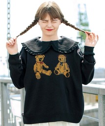 シロップ. | 双子のくまを編み込んだニットトップス(ニット/セーター)