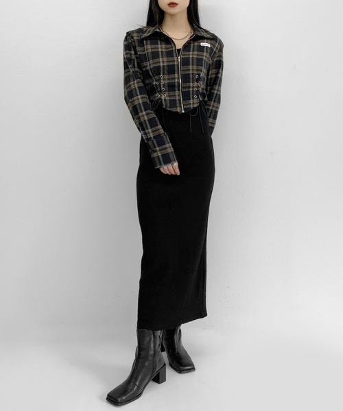 LVEU.(ラブユ.)の「【LVEU.】レースアップデザインジップシャツ / チェックシャツ シャツ レースアップ ブラック(シャツ/ブラウス・レディース・ブラック/ベージュ/ブラウン・FREE)」の7枚目の写真