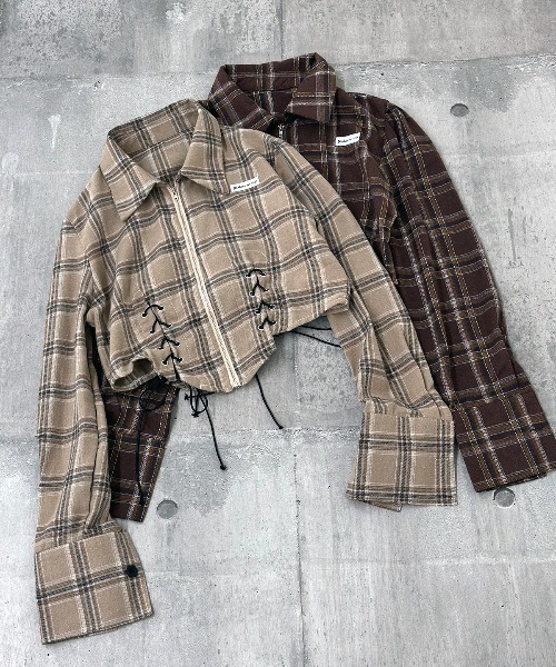 LVEU.(ラブユ.)の「【LVEU.】レースアップデザインジップシャツ / チェックシャツ シャツ レースアップ ブラック(シャツ/ブラウス・レディース・ブラック/ベージュ/ブラウン・FREE)」の16枚目の写真