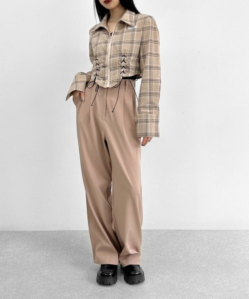 LVEU.(ラブユ.)の「【LVEU.】レースアップデザインジップシャツ / チェックシャツ シャツ レースアップ ブラック(シャツ/ブラウス・レディース・ブラック/ベージュ/ブラウン・FREE)」の18枚目の写真