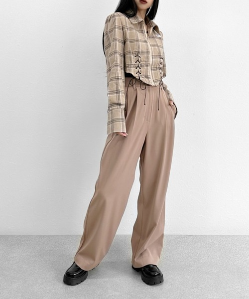 LVEU.(ラブユ.)の「【LVEU.】レースアップデザインジップシャツ / チェックシャツ シャツ レースアップ ブラック(シャツ/ブラウス・レディース・ブラック/ベージュ/ブラウン・FREE)」の19枚目の写真