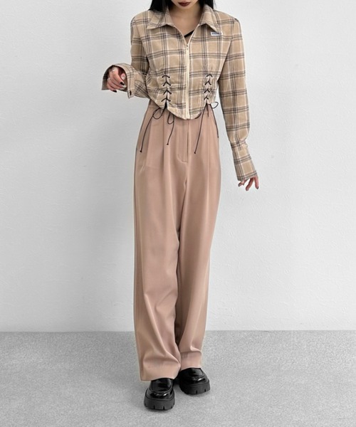 LVEU.(ラブユ.)の「【LVEU.】レースアップデザインジップシャツ / チェックシャツ シャツ レースアップ ブラック(シャツ/ブラウス・レディース・ブラック/ベージュ/ブラウン・FREE)」の20枚目の写真