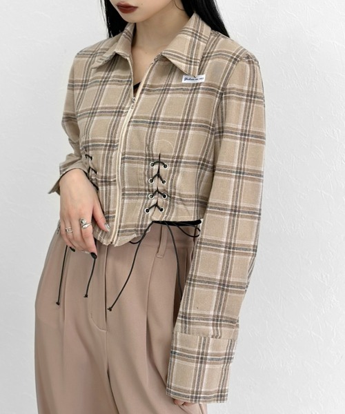 LVEU.(ラブユ.)の「【LVEU.】レースアップデザインジップシャツ / チェックシャツ シャツ レースアップ ブラック(シャツ/ブラウス・レディース・ブラック/ベージュ/ブラウン・FREE)」の22枚目の写真