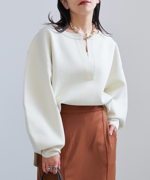 【人気・再販】深Vニットプルオーバー SAISON DE PAPILLON ニット セーター 畦編み深みVネックニット