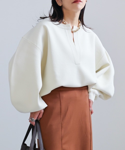 ap retro(アプレトロ)の「ダイバーニット深Vニットプルオーバー(ニット/セーター・レディース・ブラック/アイボリー/ホワイト×ブラック/ブラック×ホワイト/ホワイト×ブルー/ライトブルー/ライトグリーン・FREE)」の8枚目の写真