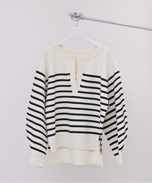 ap retro(アプレトロ)の「ダイバーニット深Vニットプルオーバー(ニット/セーター・レディース・ブラック/アイボリー/ホワイト×ブラック/ブラック×ホワイト/ホワイト×ブルー/ライトブルー/ライトグリーン・FREE)」の21枚目の写真