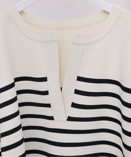 ap retro(アプレトロ)の「ダイバーニット深Vニットプルオーバー(ニット/セーター・レディース・ブラック/アイボリー/ホワイト×ブラック/ブラック×ホワイト/ホワイト×ブルー/ライトブルー/ライトグリーン・FREE)」の22枚目の写真