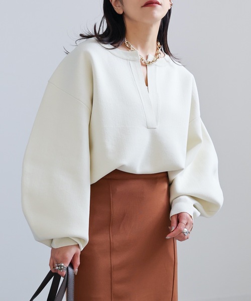 ap retro(アプレトロ)の「ダイバーニット深Vニットプルオーバー(ニット/セーター・レディース・ブラック/アイボリー/ホワイト×ブラック/ブラック×ホワイト/ホワイト×ブルー/ライトブルー/ライトグリーン・FREE)」の10枚目の写真