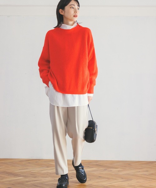 Gready Brilliant(グレディブリリアン)の「アンゴラ混片畦ボトルネックニット(ニット/セーター・レディース・オレンジ/ブラック系・FREE)」の3枚目の写真