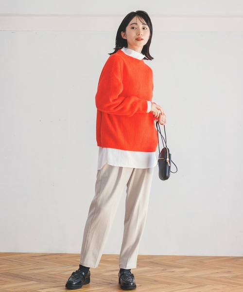 Gready Brilliant(グレディブリリアン)の「アンゴラ混片畦ボトルネックニット(ニット/セーター・レディース・オレンジ/ブラック系・FREE)」の4枚目の写真