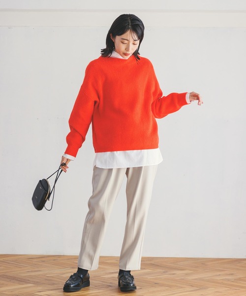 Gready Brilliant(グレディブリリアン)の「アンゴラ混片畦ボトルネックニット(ニット/セーター・レディース・オレンジ/ブラック系・FREE)」の5枚目の写真