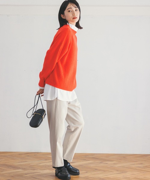 Gready Brilliant(グレディブリリアン)の「アンゴラ混片畦ボトルネックニット(ニット/セーター・レディース・オレンジ/ブラック系・FREE)」の6枚目の写真