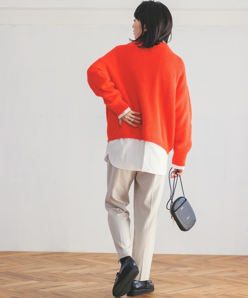 Gready Brilliant(グレディブリリアン)の「アンゴラ混片畦ボトルネックニット(ニット/セーター・レディース・オレンジ/ブラック系・FREE)」の7枚目の写真