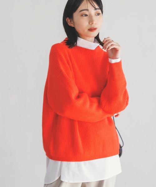 Gready Brilliant(グレディブリリアン)の「アンゴラ混片畦ボトルネックニット(ニット/セーター・レディース・オレンジ/ブラック系・FREE)」の8枚目の写真