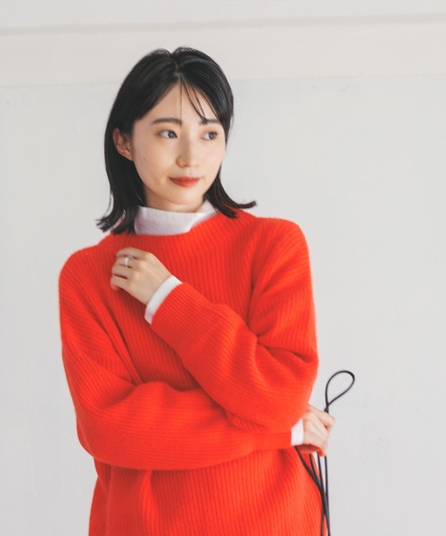 Gready Brilliant(グレディブリリアン)の「アンゴラ混片畦ボトルネックニット(ニット/セーター・レディース・オレンジ/ブラック系・FREE)」の9枚目の写真