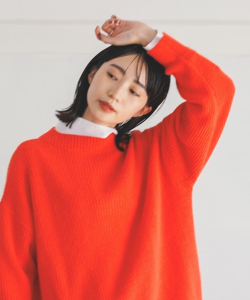 Gready Brilliant(グレディブリリアン)の「アンゴラ混片畦ボトルネックニット(ニット/セーター・レディース・オレンジ/ブラック系・FREE)」の10枚目の写真