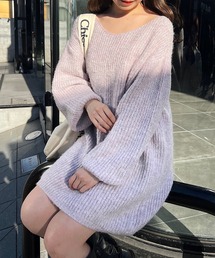 メランジボートネックミニワンピース