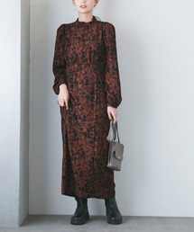 O364ナノユニバースロングワンピース花柄ボタニカル柄シアーブラック黒リボン O364ナノユニバースロングワンピース花柄ボタニカル柄シアー