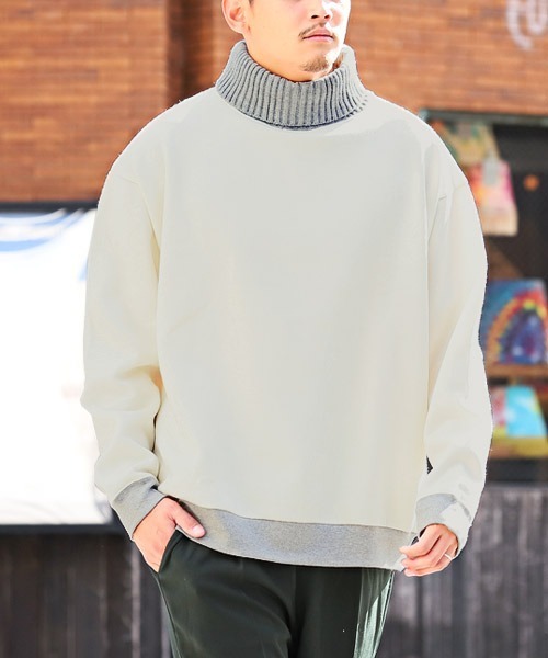 LUXSTYLE(ラグスタイル)の「裏起毛ニットタートルネックスウェット(ニット/セーター・メンズ・杢グレー/キナリ/ブラウン・M/L)」の2枚目の写真