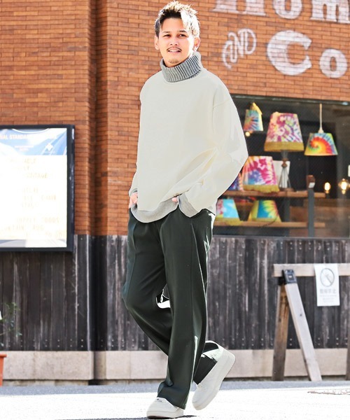 LUXSTYLE(ラグスタイル)の「裏起毛ニットタートルネックスウェット(ニット/セーター・メンズ・杢グレー/キナリ/ブラウン・M/L)」の6枚目の写真