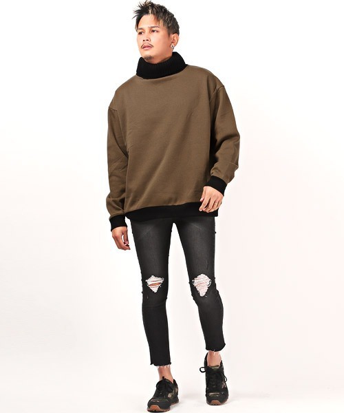 LUXSTYLE(ラグスタイル)の「裏起毛ニットタートルネックスウェット(ニット/セーター・メンズ・杢グレー/キナリ/ブラウン・M/L)」の7枚目の写真