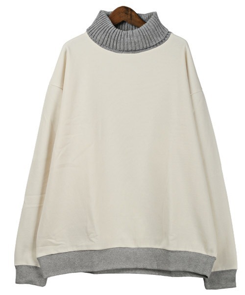 LUXSTYLE(ラグスタイル)の「裏起毛ニットタートルネックスウェット(ニット/セーター・メンズ・杢グレー/キナリ/ブラウン・M/L)」の9枚目の写真