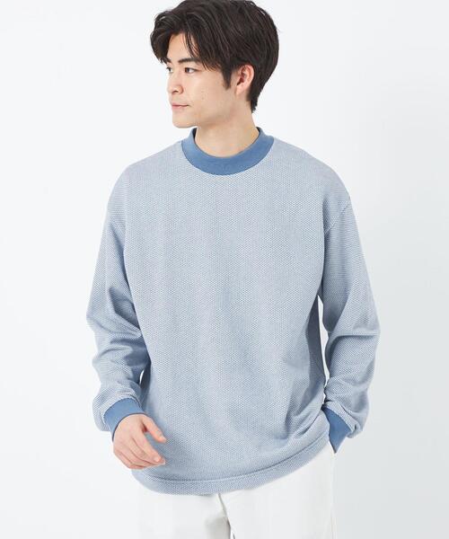 green label relaxing(グリーンレーベルリラクシング)の「鹿の子 モックネック ロングスリーブ カットソー(Tシャツ/カットソー・メンズ・ライトブルー/ネイビー/ベージュ・M/S/XL/L)」の1枚目の写真