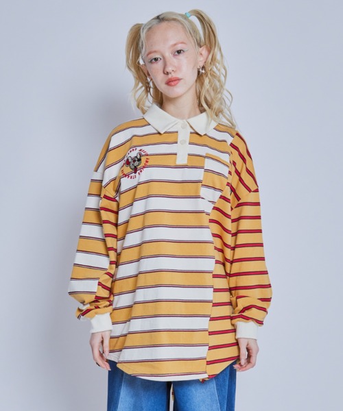 Candy Stripper（キャンディストリッパー）の「STRANGERS BORDER SWITCHED POLO トップス（ポロシャツ・レディース・ネイビー/イエロー・2）」の2枚目の写真