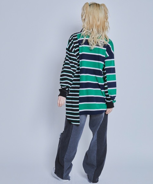 Candy Stripper（キャンディストリッパー）の「STRANGERS BORDER SWITCHED POLO トップス（ポロシャツ・レディース・ネイビー/イエロー・2）」の11枚目の写真