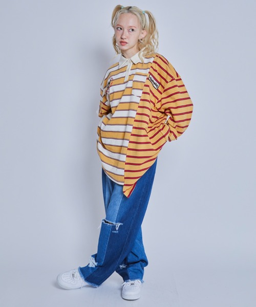 Candy Stripper（キャンディストリッパー）の「STRANGERS BORDER SWITCHED POLO トップス（ポロシャツ・レディース・ネイビー/イエロー・2）」の13枚目の写真