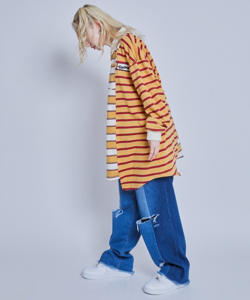 Candy Stripper（キャンディストリッパー）の「STRANGERS BORDER SWITCHED POLO トップス（ポロシャツ・レディース・ネイビー/イエロー・2）」の5枚目の写真