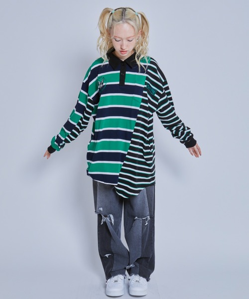 Candy Stripper（キャンディストリッパー）の「STRANGERS BORDER SWITCHED POLO トップス（ポロシャツ・レディース・ネイビー/イエロー・2）」の9枚目の写真