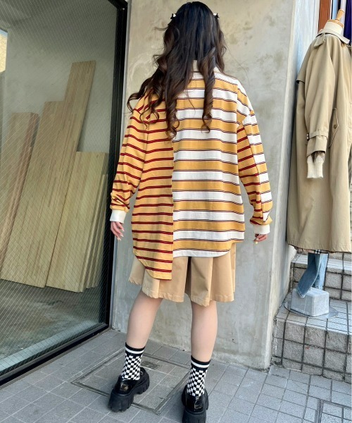 Candy Stripper（キャンディストリッパー）の「STRANGERS BORDER SWITCHED POLO トップス（ポロシャツ・レディース・ネイビー/イエロー・2）」の21枚目の写真