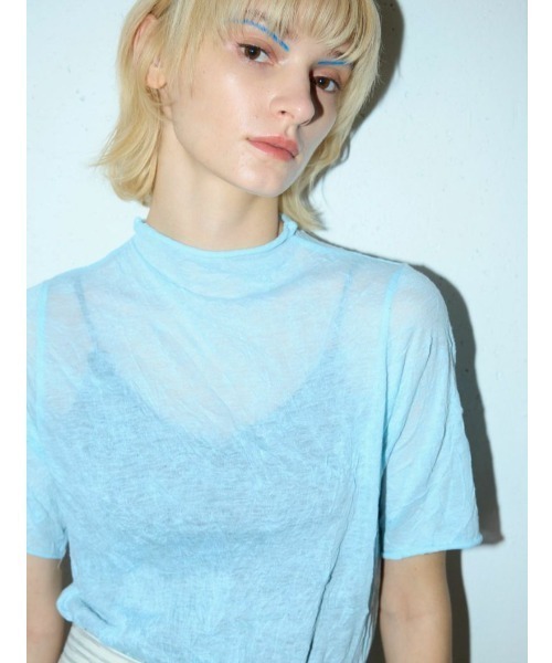 MIDIUMISOLID（ミディウミソリッド）の「シースルーハイネックハーフスリーブインナー（Tシャツ/カットソー・レディース・オフホワイト/ライトブルー/ブラック/ベージュ・FREE）」の17枚目の写真