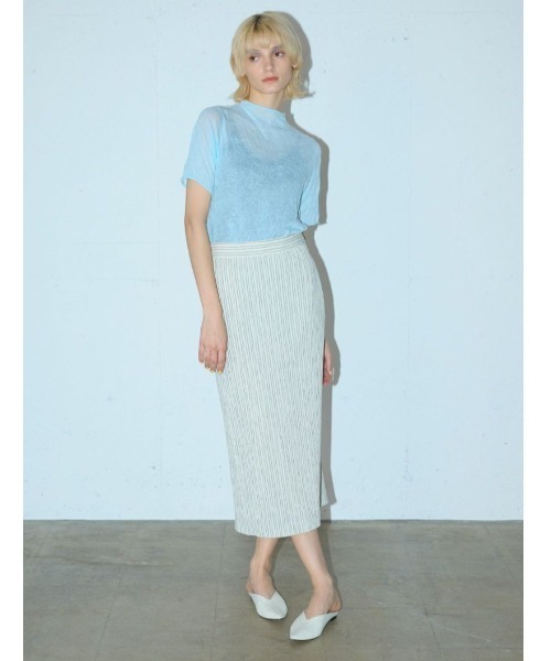 MIDIUMISOLID（ミディウミソリッド）の「シースルーハイネックハーフスリーブインナー（Tシャツ/カットソー・レディース・オフホワイト/ライトブルー/ブラック/ベージュ・FREE）」の15枚目の写真