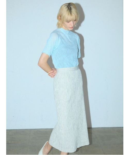 MIDIUMISOLID（ミディウミソリッド）の「シースルーハイネックハーフスリーブインナー（Tシャツ/カットソー・レディース・オフホワイト/ライトブルー/ブラック/ベージュ・FREE）」の14枚目の写真