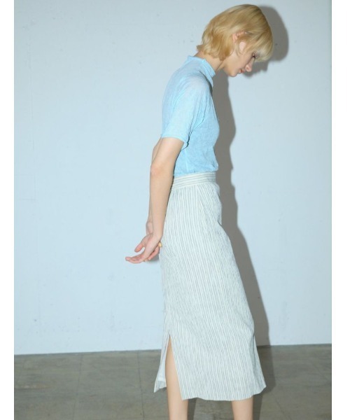 MIDIUMISOLID（ミディウミソリッド）の「シースルーハイネックハーフスリーブインナー（Tシャツ/カットソー・レディース・オフホワイト/ライトブルー/ブラック/ベージュ・FREE）」の13枚目の写真