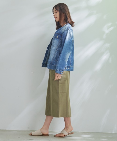 Arnold Palmer(アーノルドパーマー)の「ノーカラー オーバー デニム ジャケット(デニムジャケット・レディース・インディゴブルー/ブルー/ライトブルー・L/M/S)」の12枚目の写真