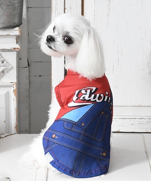 EDWIN（エドウィン）の「EDWIN/オーバーオールプリントメッシュタンク（ペットウェア・メンズ・ホワイト/レッド・2L/S/XS/L/M/3L）」の2枚目の写真