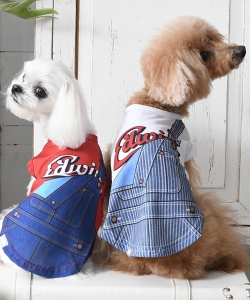 EDWIN（エドウィン）の「EDWIN/オーバーオールプリントメッシュタンク（ペットウェア・メンズ・ホワイト/レッド・2L/S/XS/L/M/3L）」の3枚目の写真