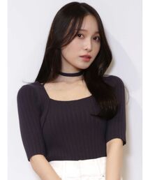 MERCURYDUO | チョーカーリボンハーフスリーブリブニット(ニット/セーター)