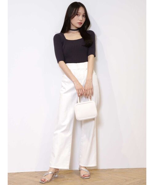 MERCURYDUO（マーキュリーデュオ）の「チョーカーリボンハーフスリーブリブニット（ニット/セーター・レディース・ライトブルー/チャコールグレー/ミント/オフホワイト・FREE）」の9枚目の写真