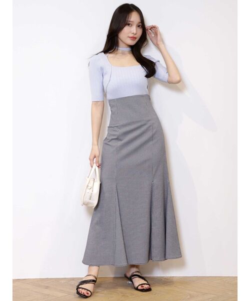 MERCURYDUO（マーキュリーデュオ）の「チョーカーリボンハーフスリーブリブニット（ニット/セーター・レディース・ライトブルー/チャコールグレー/ミント/オフホワイト・FREE）」の13枚目の写真