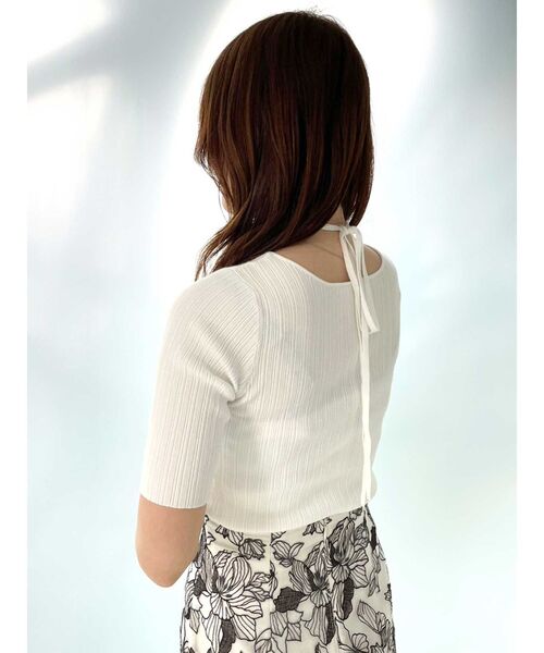 MERCURYDUO（マーキュリーデュオ）の「チョーカーリボンハーフスリーブリブニット（ニット/セーター・レディース・ライトブルー/チャコールグレー/ミント/オフホワイト・FREE）」の15枚目の写真