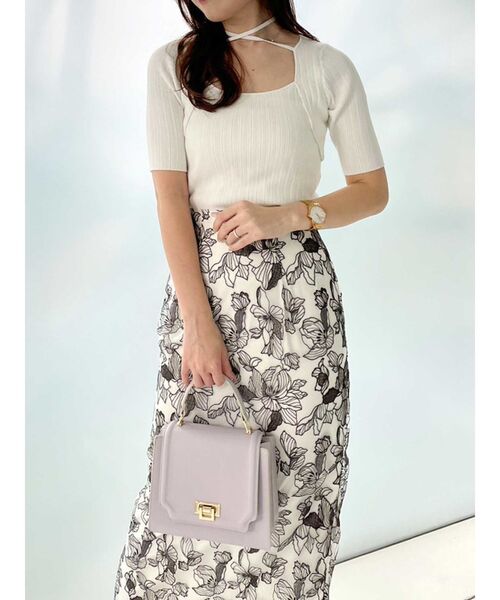 MERCURYDUO（マーキュリーデュオ）の「チョーカーリボンハーフスリーブリブニット（ニット/セーター・レディース・ライトブルー/チャコールグレー/ミント/オフホワイト・FREE）」の16枚目の写真