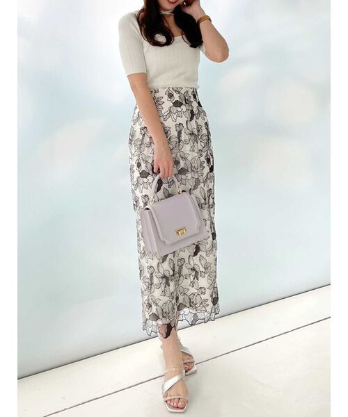 MERCURYDUO（マーキュリーデュオ）の「チョーカーリボンハーフスリーブリブニット（ニット/セーター・レディース・ライトブルー/チャコールグレー/ミント/オフホワイト・FREE）」の17枚目の写真