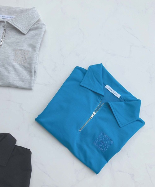 AS KNOW AS plus(アズノゥアズプラス)の「〇ハーフジップ 刺繍ロゴ半袖プルオーバー(Tシャツ/カットソー・レディース・オートミール/ブルー/オフホワイト/ブラック/スミクロ/サックスブルー/モカ/ブラック系/ベージュ系/ホワイト系/ブラック系1/アイボリー系1/ホワイト系1・FREE)」の13枚目の写真