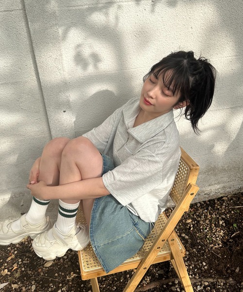 AS KNOW AS plus(アズノゥアズプラス)の「〇ハーフジップ 刺繍ロゴ半袖プルオーバー(Tシャツ/カットソー・レディース・オートミール/ブルー/オフホワイト/ブラック/スミクロ/サックスブルー/モカ/ブラック系/ベージュ系/ホワイト系/ブラック系1/アイボリー系1/ホワイト系1・FREE)」の14枚目の写真