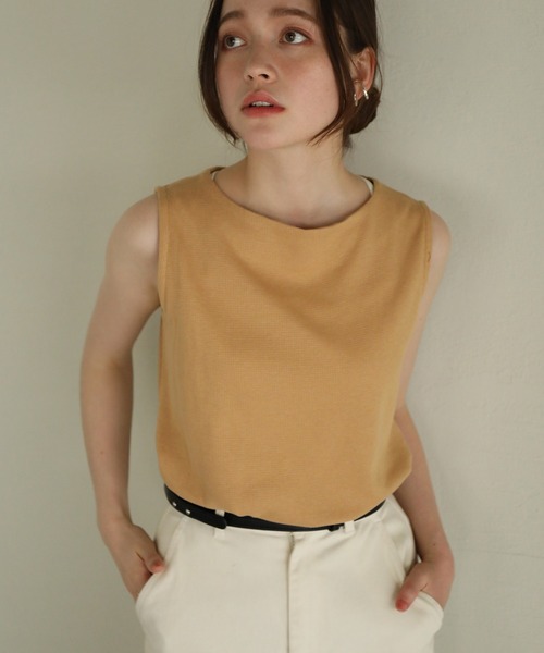 aity(アイティ)の「ボートネックワッフルタンクトップ 夏服(タンクトップ・レディース・ブラック/ホワイト/ネイビー/パープル/オレンジ/カーキ/グレー・M)」の7枚目の写真