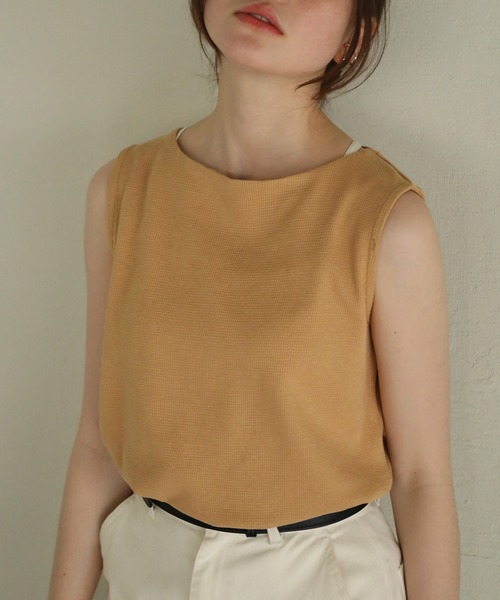 aity(アイティ)の「ボートネックワッフルタンクトップ 夏服(タンクトップ・レディース・ブラック/ホワイト/ネイビー/パープル/オレンジ/カーキ/グレー・M)」の12枚目の写真